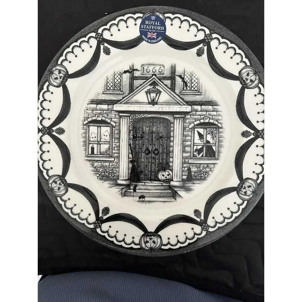 2 Royal Stafford Halloween Spookyville Haunted Home 11” Dinner Plates New w/ Tag